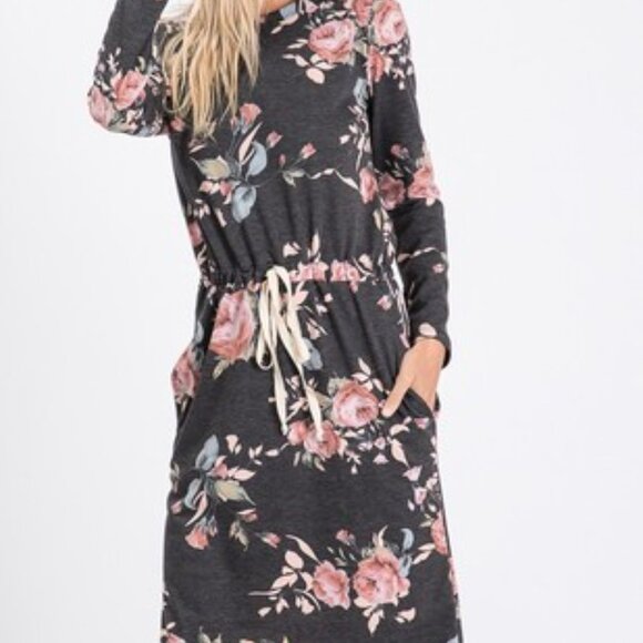 Grey Floral Midi Dress - Picture 2 of 4